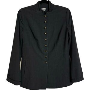 J. Jill Stretch Military Style Blazer Jacket Gray Embroidered Pockets Size 8